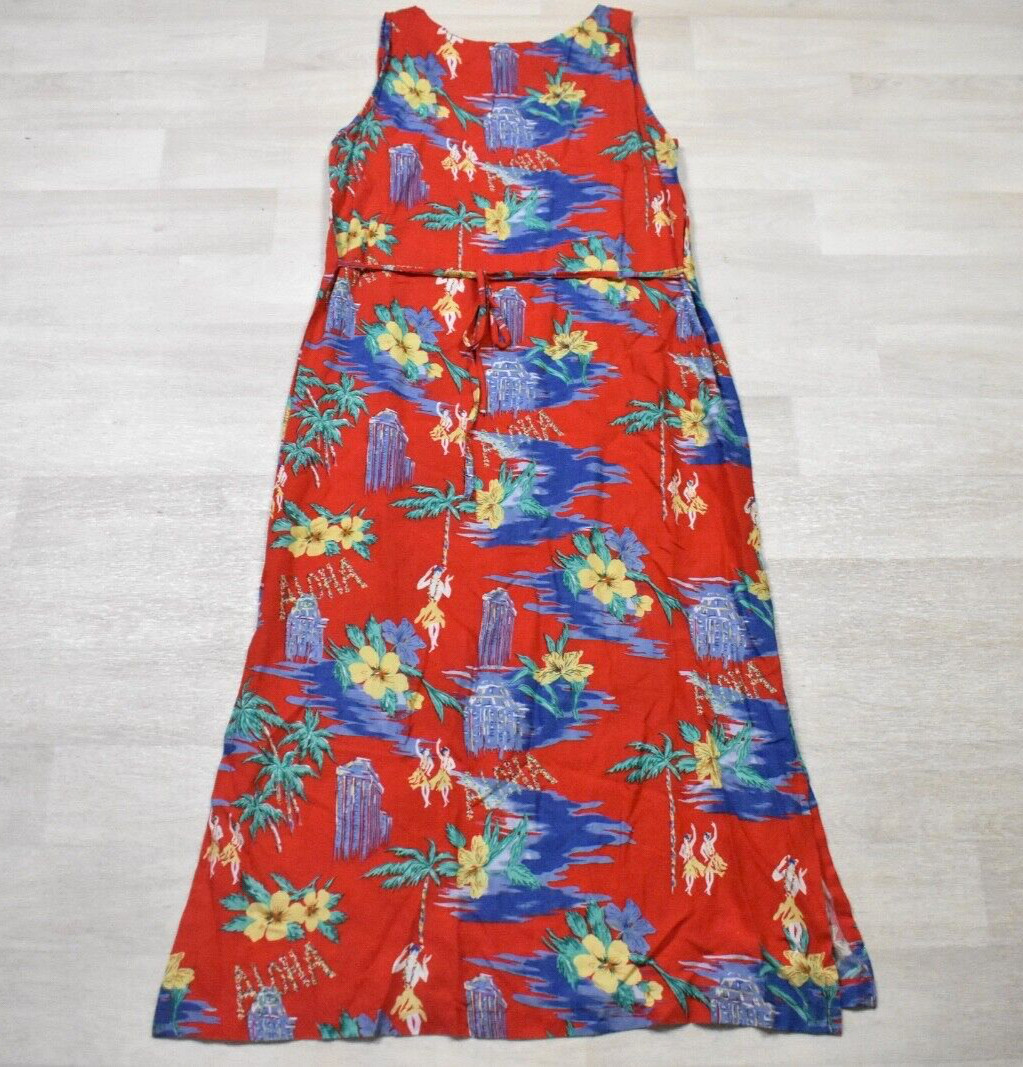 90s Jane Ashley Hawaiian Tropical Print Maxi Dress Rayon Beach Size Medium VTG