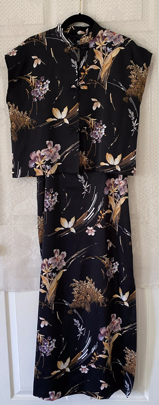 Vintage Black Floral Mark Christopher Altogether Hawaii Maxi Sundress Set 14