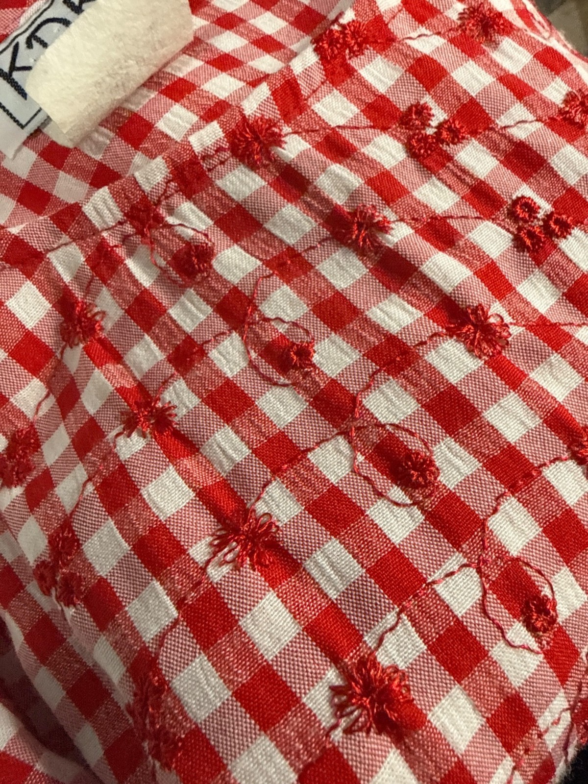 Vintage KDK Designs Red & White Gingham Midi Dress With Embroidered Size 8