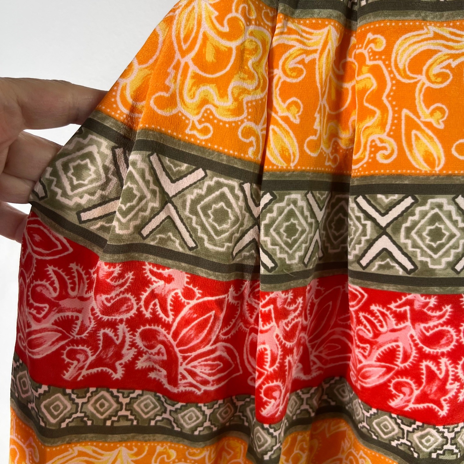 Adam Douglas Vintage 90s 2 Piece Silk Skirt Set Red Orange Floral Geometric XL