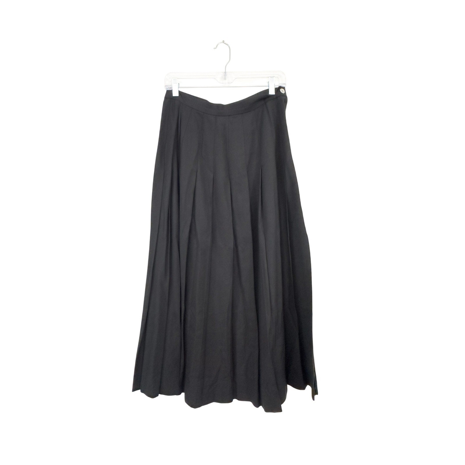 Vintage 90’s Carolyne Simpson Pleated Midi Skirt Black Rayon Linen Size 10 6 8