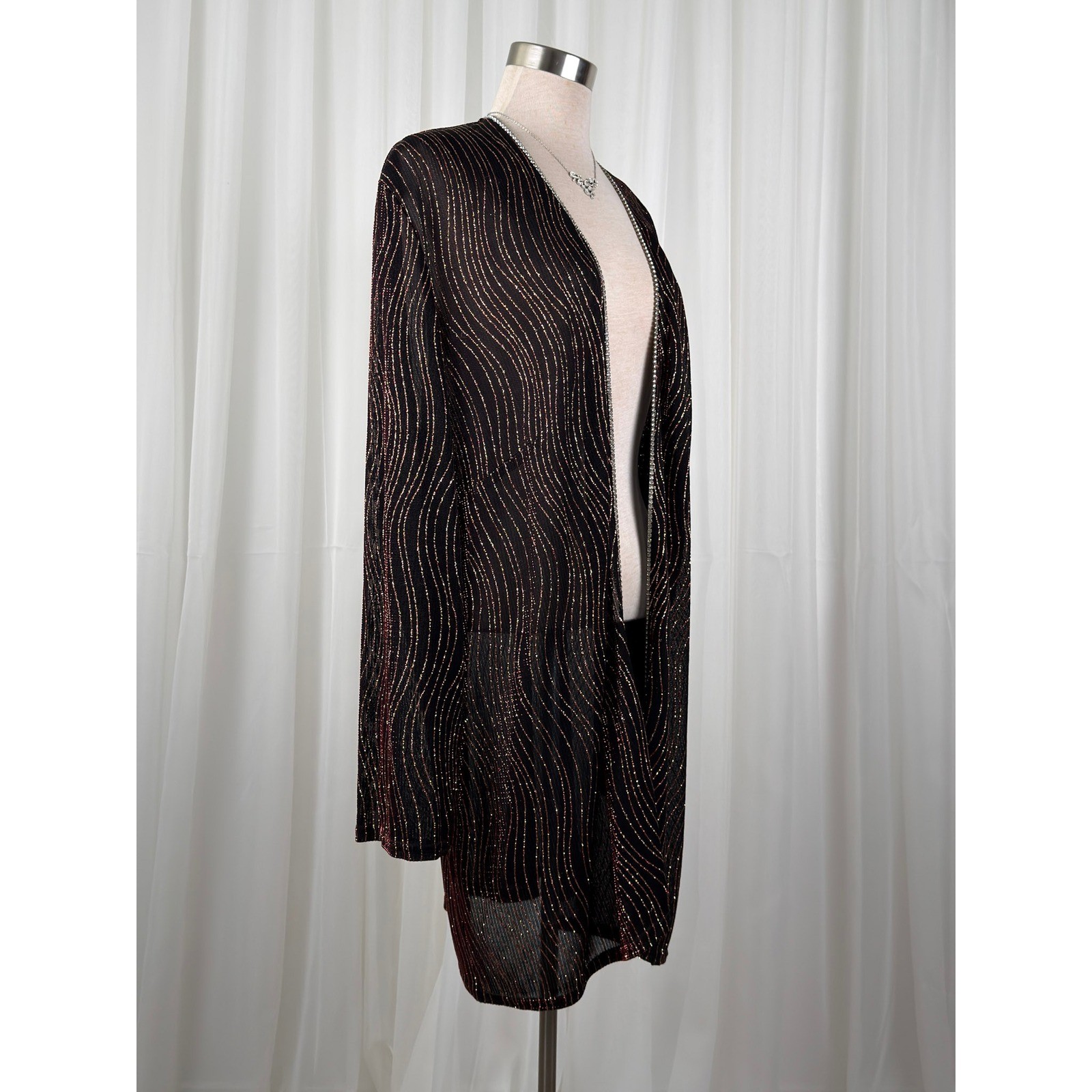 Onyx Nite Rhinestone Metallic Open Front Cardigan Duster Plus Size 24W Glam