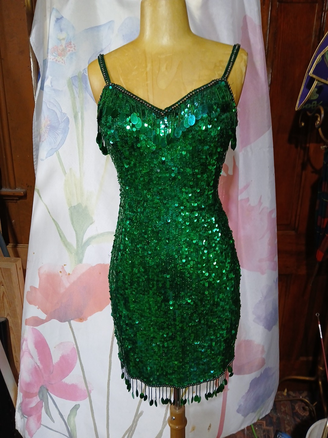 1980s Green Sequins Dress Vintage Alyce Designs Holiday Party Size 4