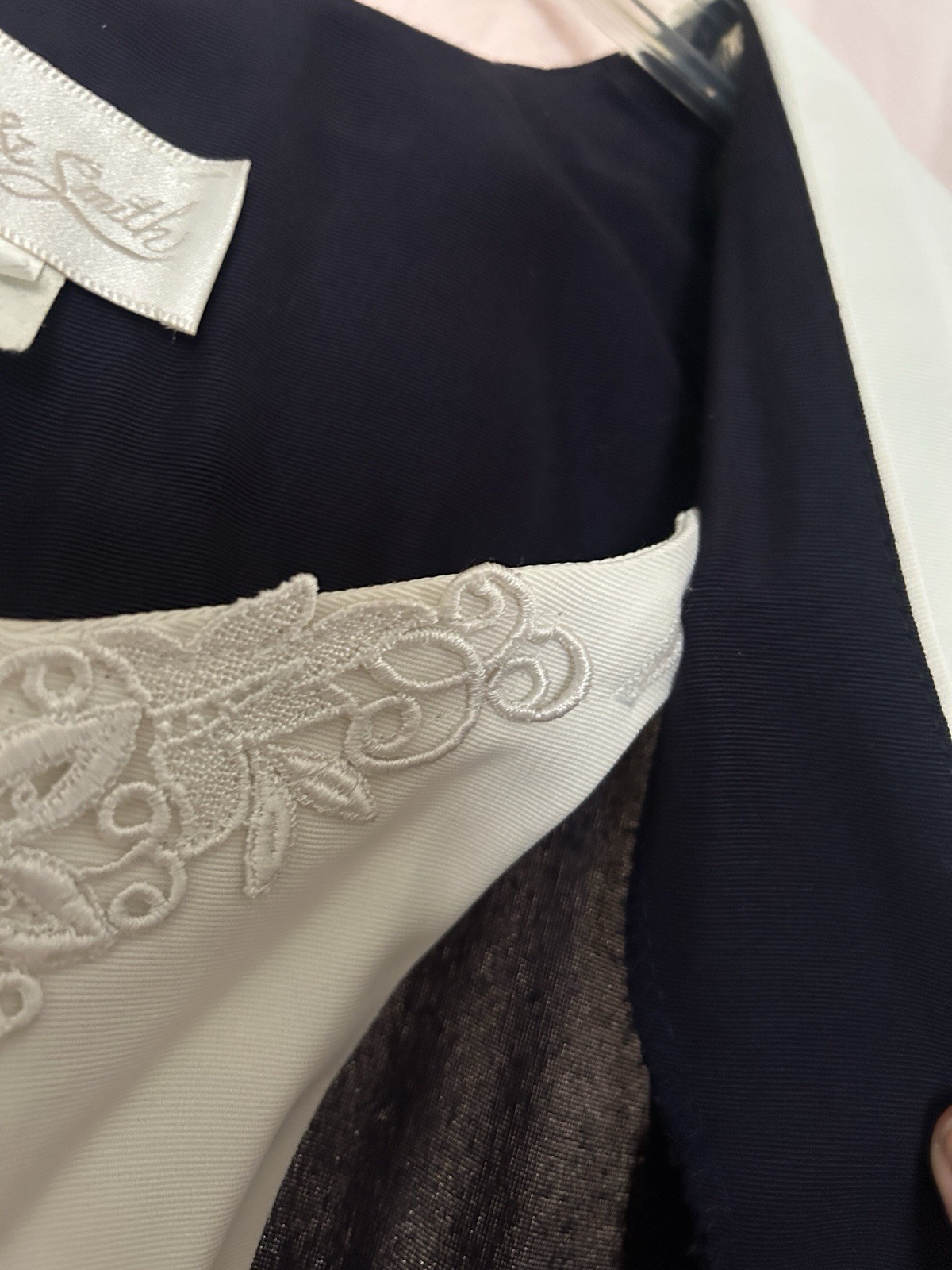 Vintage Benson Smith navy blue dress Lace Trim Pearl Buttons