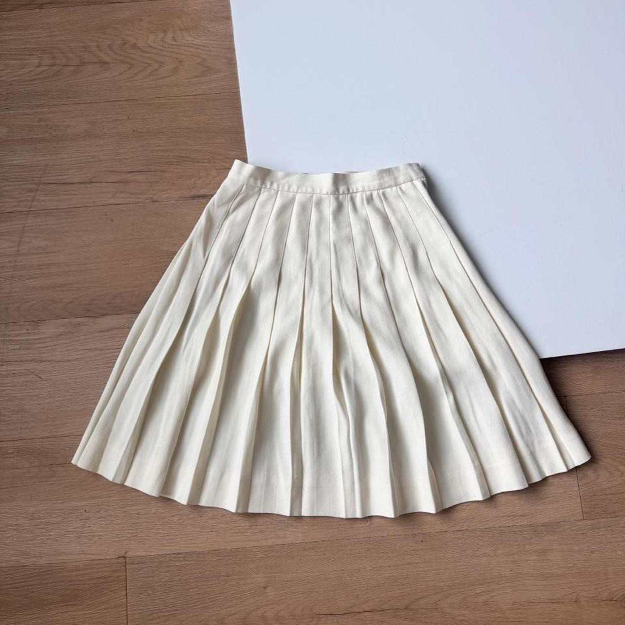 David Brooks Vintage Pleated Midi Skirt Cream Off White Preppy Academic Size 6