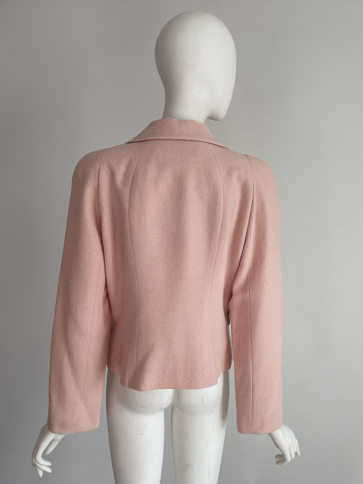 Vintage 1990s Balenciaga Pink Bouclé Jacket Blazer Sequin Gold Silver Size Large