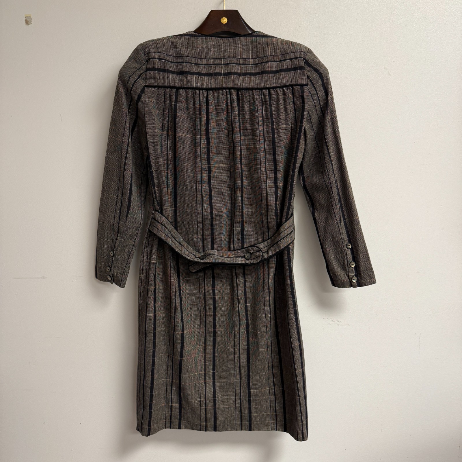 Vintage 80s Di Nuovo Gray Pinstripe Shirtdress Jacket S/M