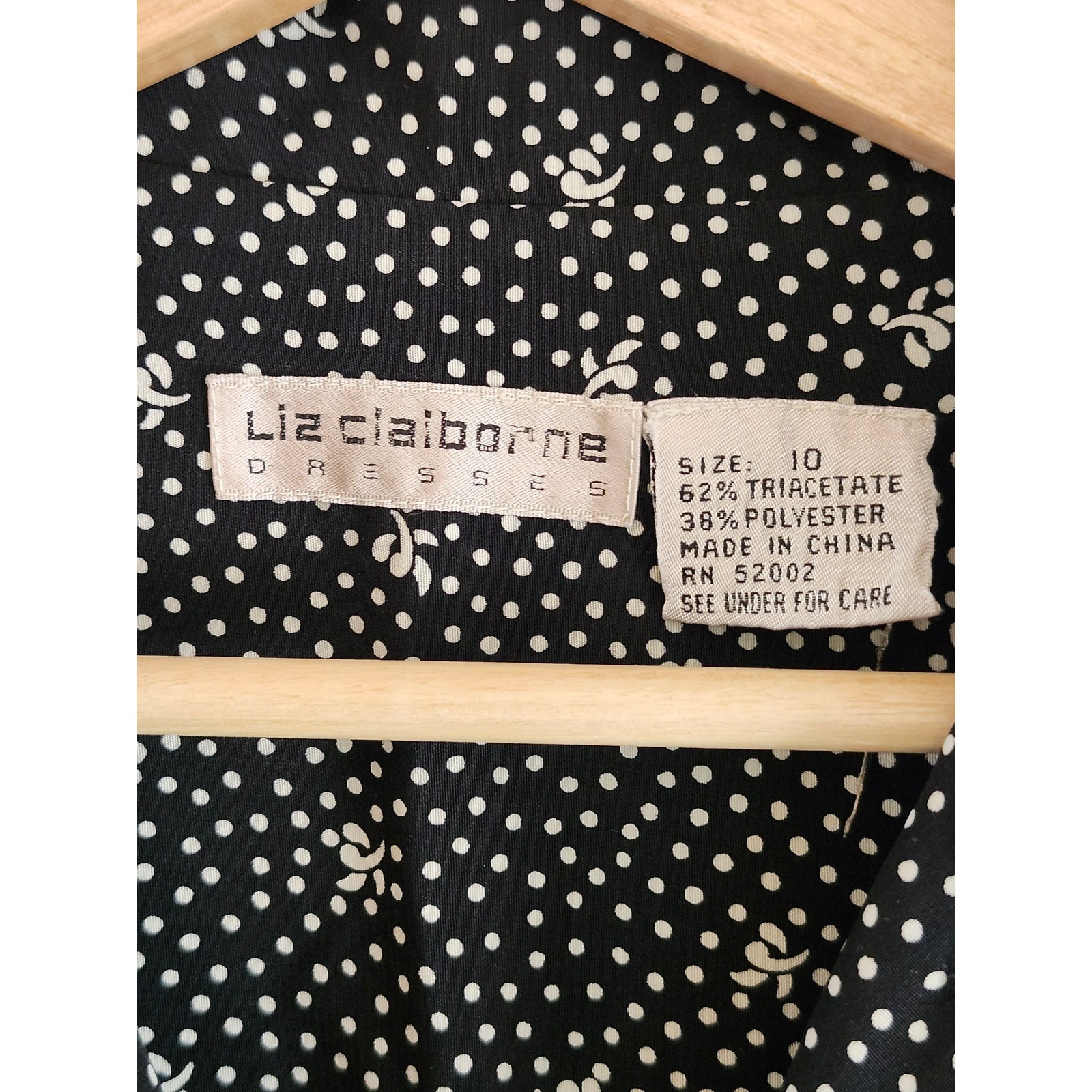 Vintage Liz Claiborne Blk Polka Dot Button Front Midi Dress Size 10 Cottagecore