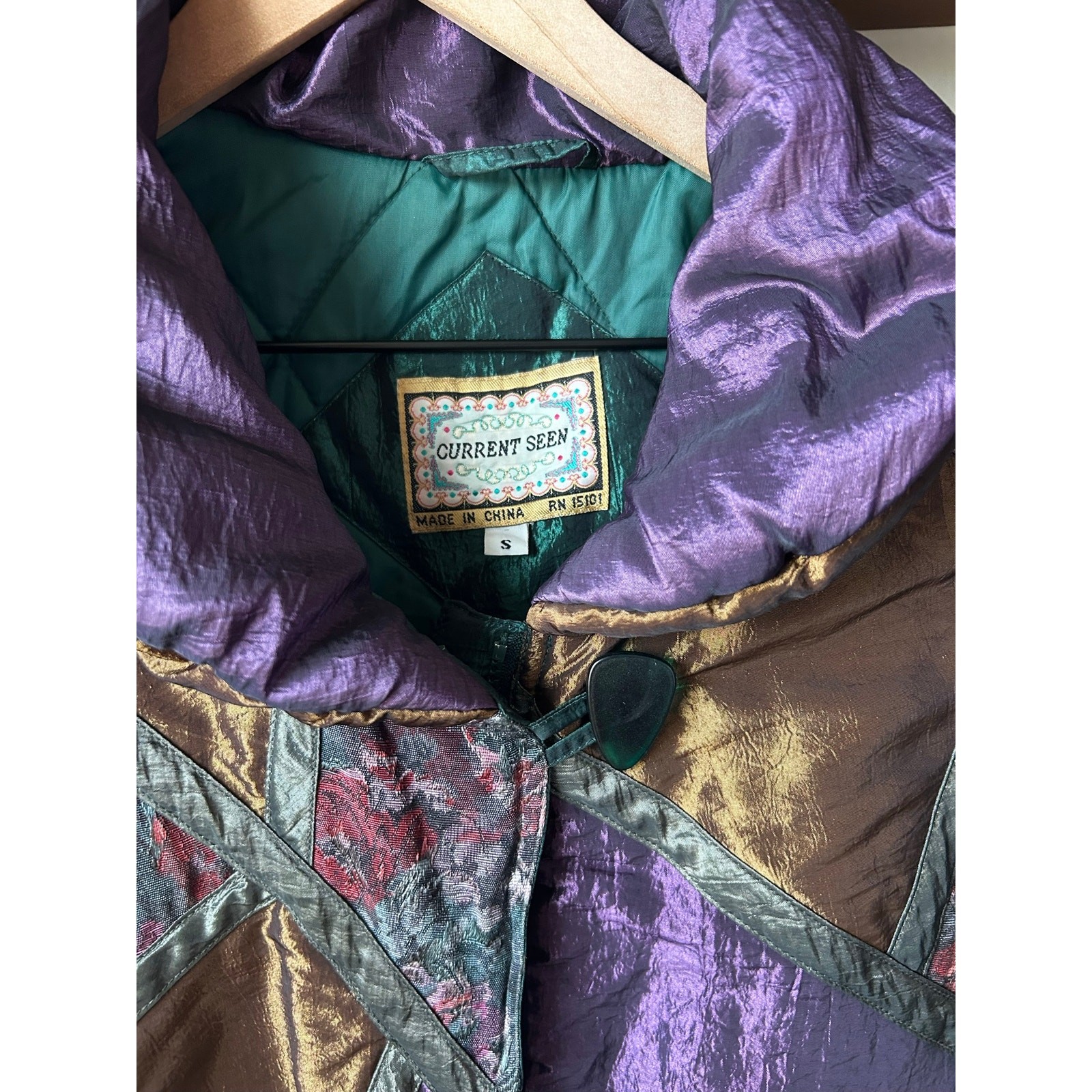 Current Seen Vintage Metallic Quilted Puffer Jacket Purple Teal S