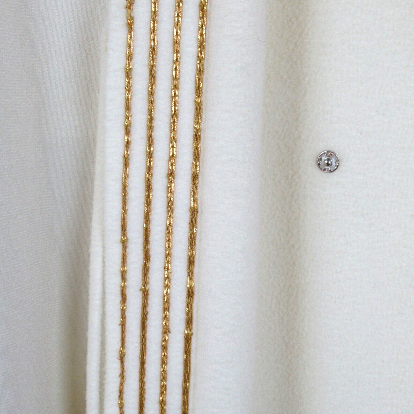 Vintage SEARS Cream Robe Gold Metallic Trim Belt SMALL 3/4 Sleeves At Home Wear