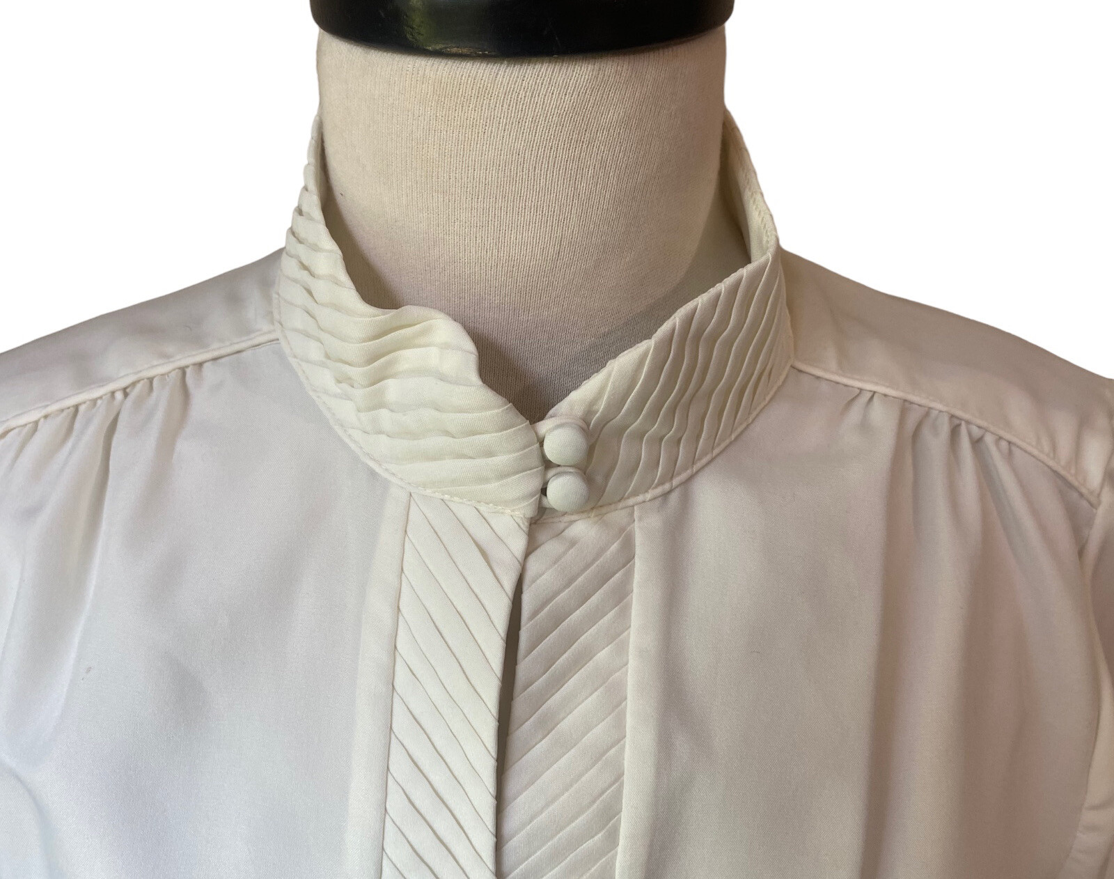 VTG Rhoda Lee 50s 60s White Ivory Blouse Sz 16 High Neck Short Sleeve Button Up