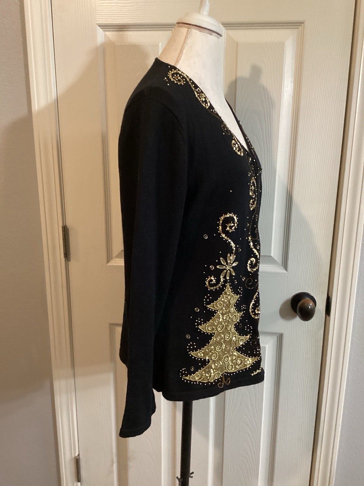 Vintage Jack B Quick Christmas Sweater Size Large Black & Gold BEAUTIFUL!!