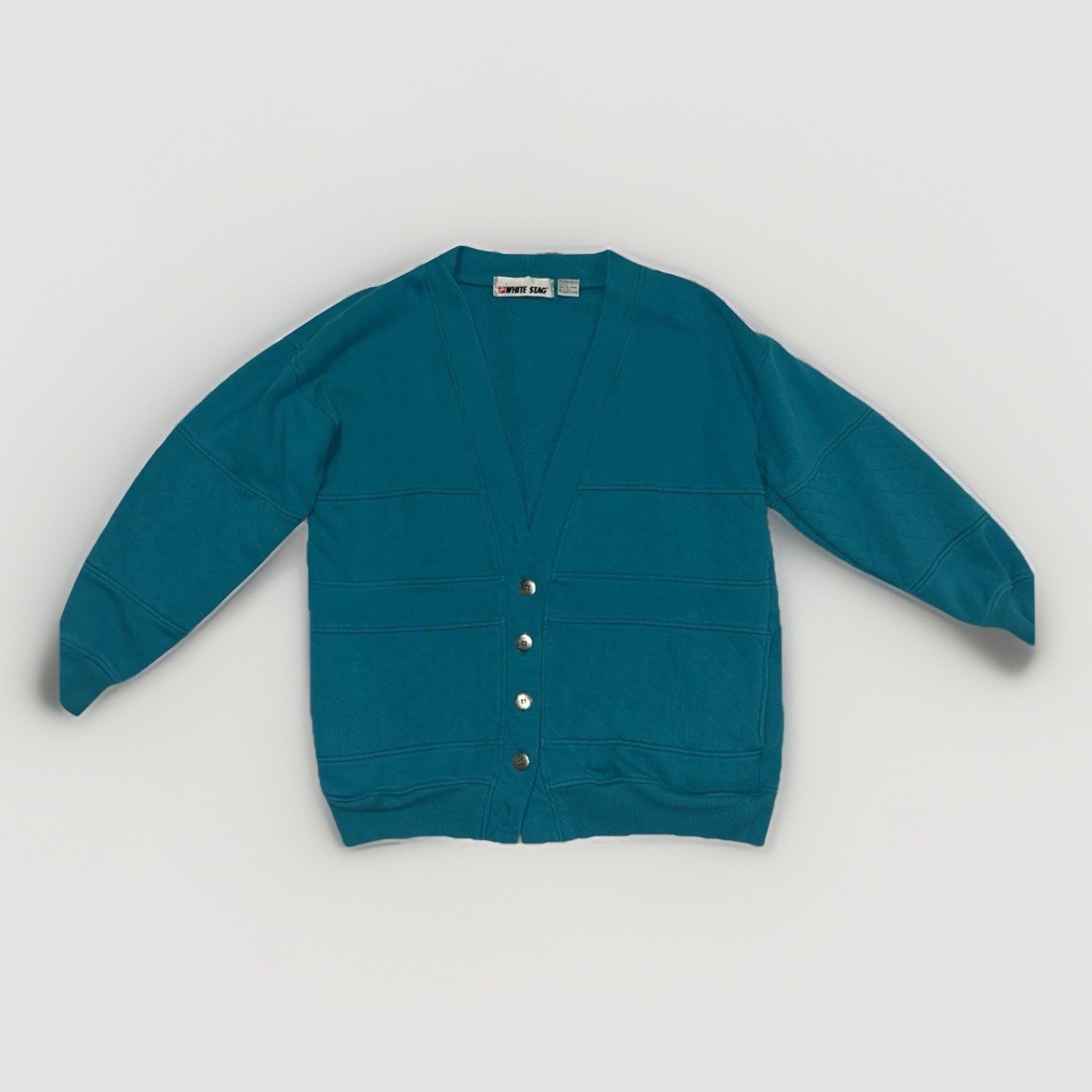 Vintage White Stag 90’s turquoise cardigan sweatshirt jacket w/ Side Pockets