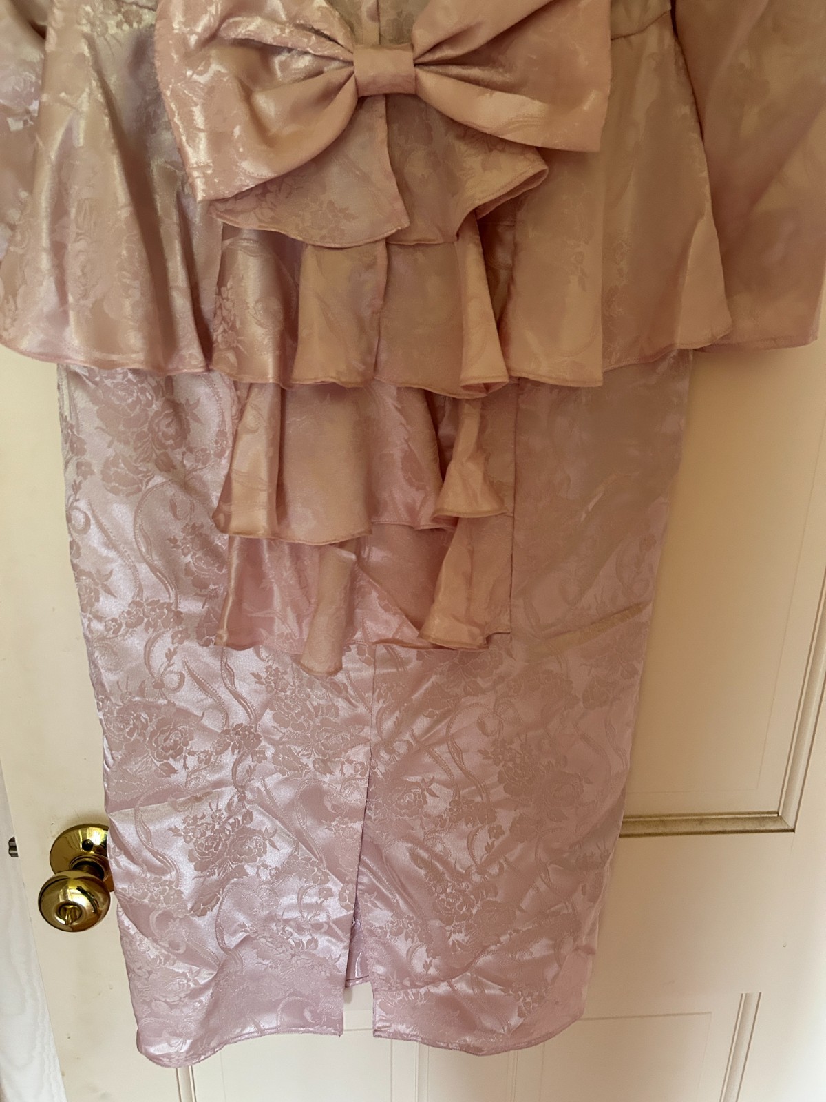 Scott McClintock pink cream brocade lace peplum bow midi dress bridal