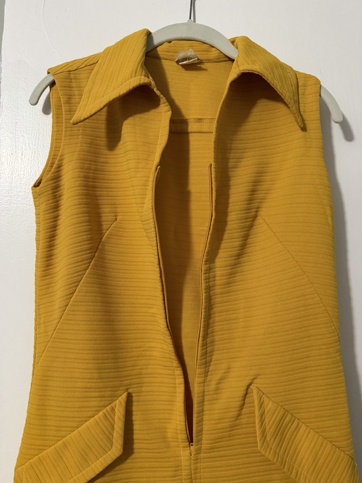 Vintage MOD 60’S YELLOW Lorrie Deb(?) Zipper Shift Dress Faux Pockets