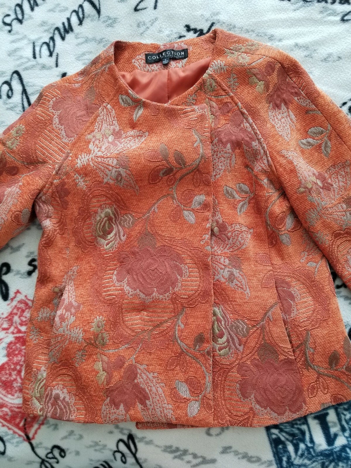 Harve’ Benard Women’s Vintage Orange Tapestry Blazer Jacket Size 4