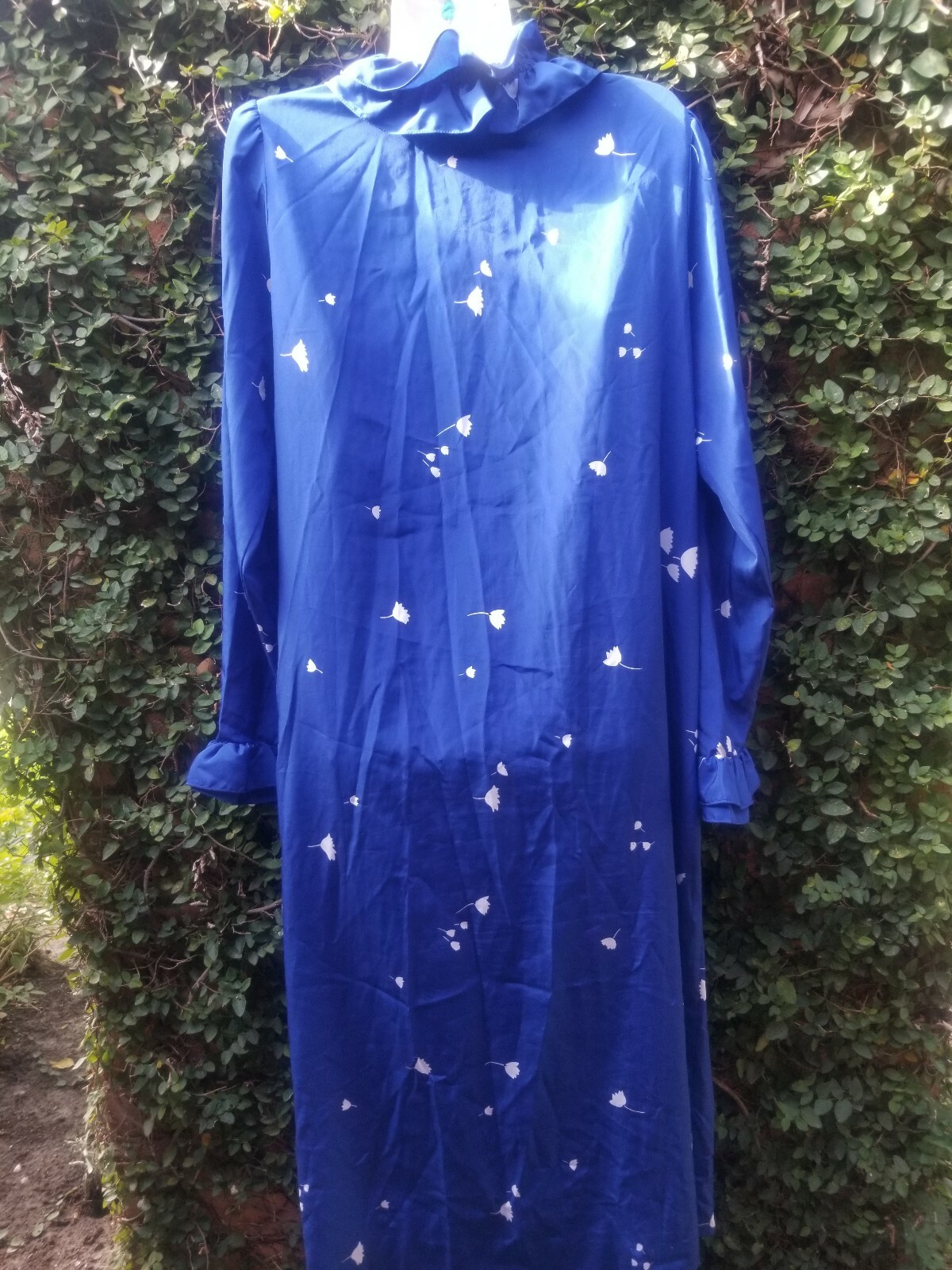 FLORA KUNG Designer 80s vintage royal blue/ white floral printed dress Size 14