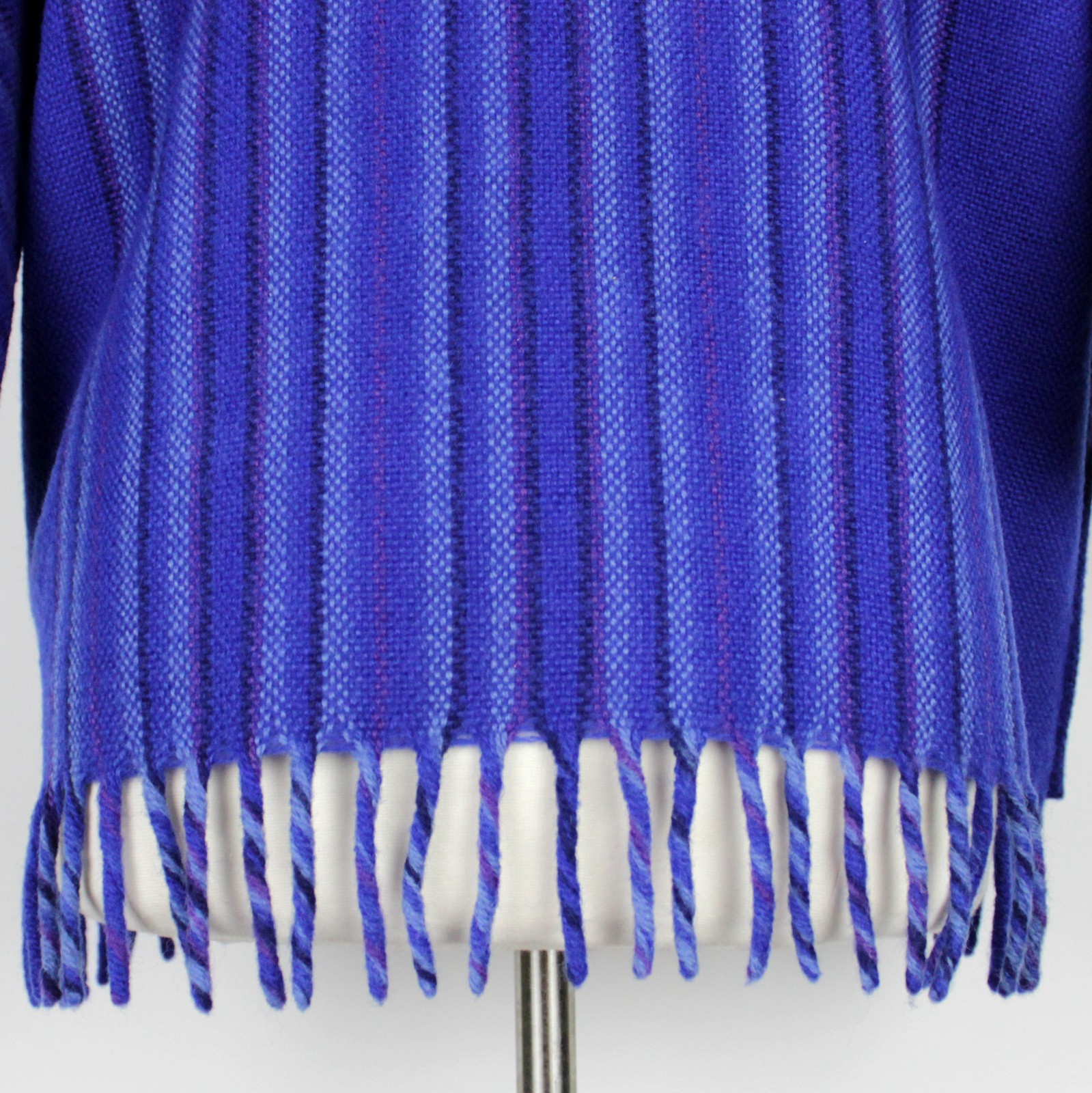 Vintage 1970s Isabella Ihlen Norway Wool Fringe Jacket Scandanavian Blue Coat L
