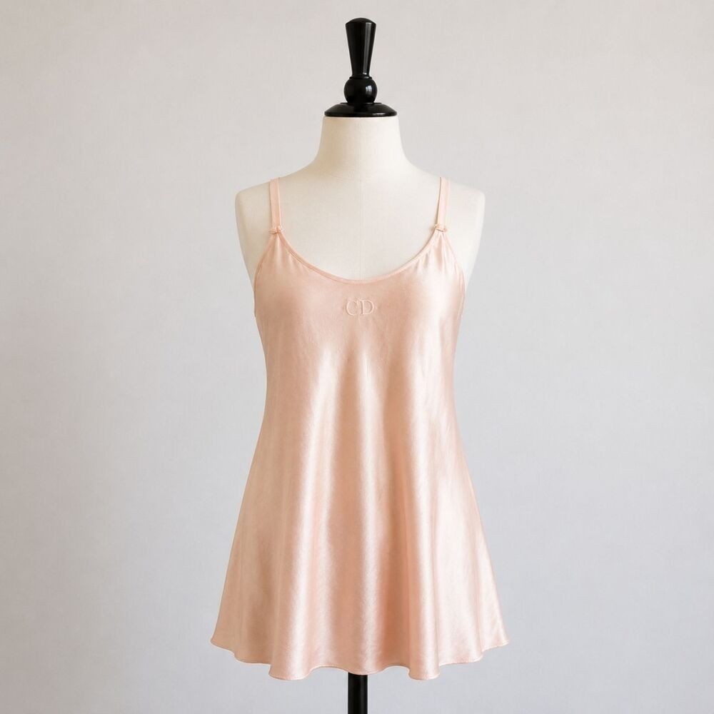 Vintage Christian Dior Satin Slip Dress Pink Lingerie Chemise CD Monogram