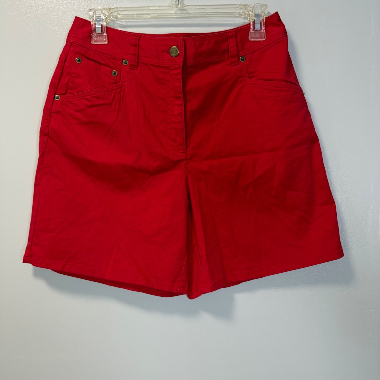 Vintage Talbots Red Cotton Stretch Bermuda Shorts Size 6 High Waisted Retro