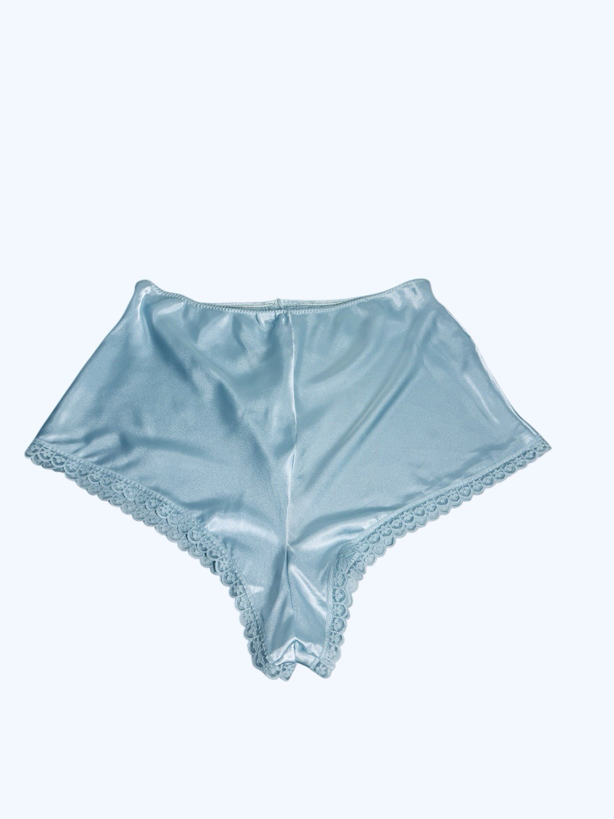 VTG Sears Lingerie Liquid Satin Light Blue Tap Pants Lace Trim USA Sz M 12/14