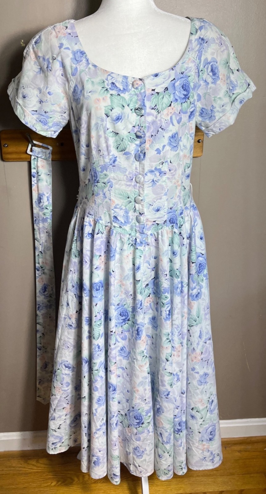 Vtg Outback Red Dress Blue Floral Cottagecore Romantic 80s Wedding Guest Wom 10