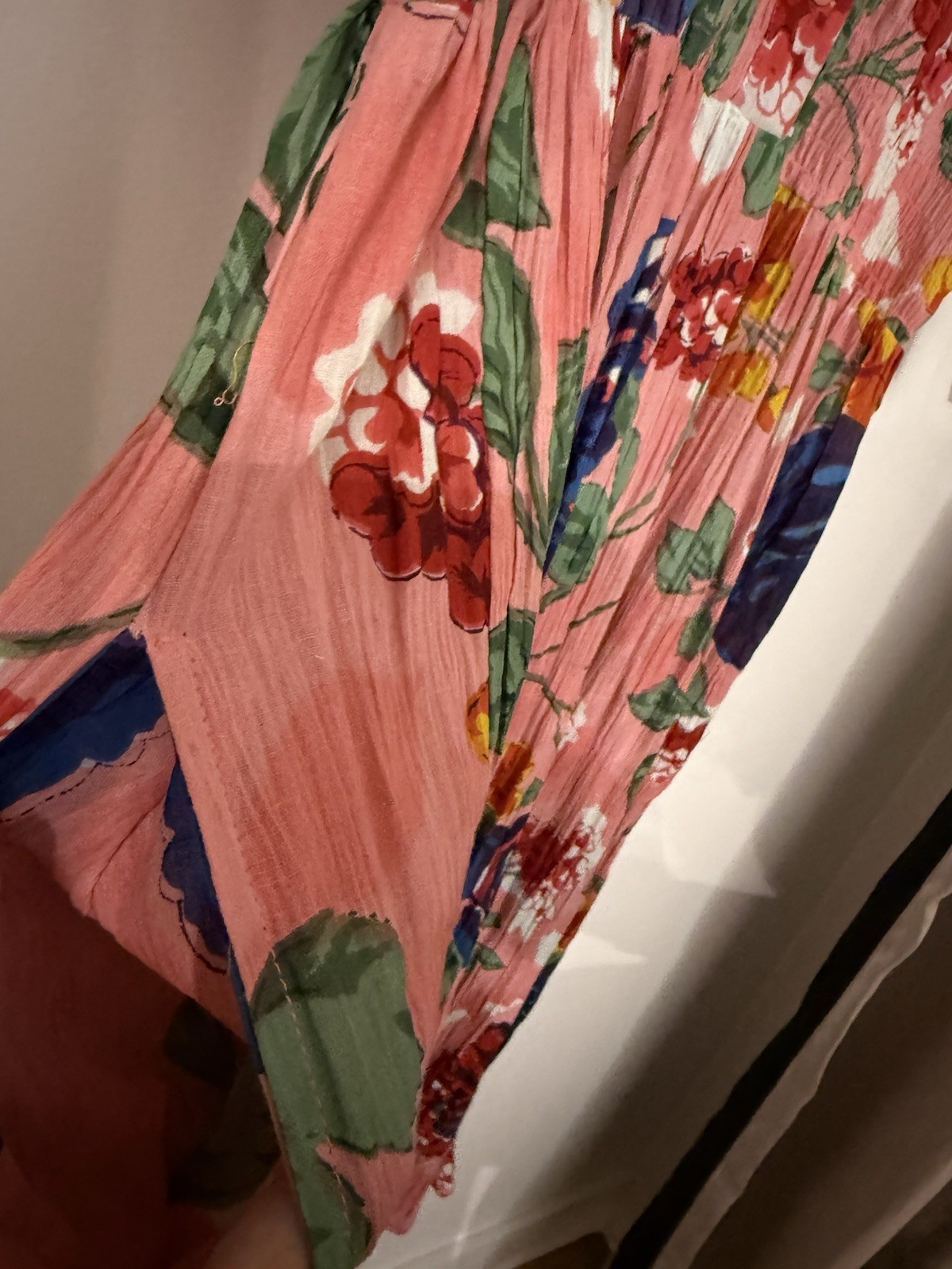 Vintage Pink floral dress midi Dress 100% cotton Cottagecore Large