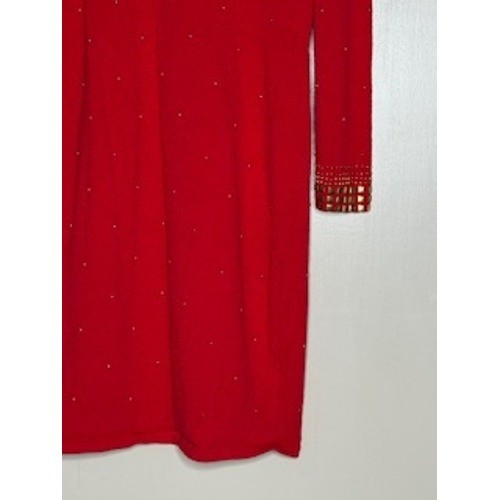 Vintage Don Sayres for Wellmore Red Dress Gold Silver Studded Size 12