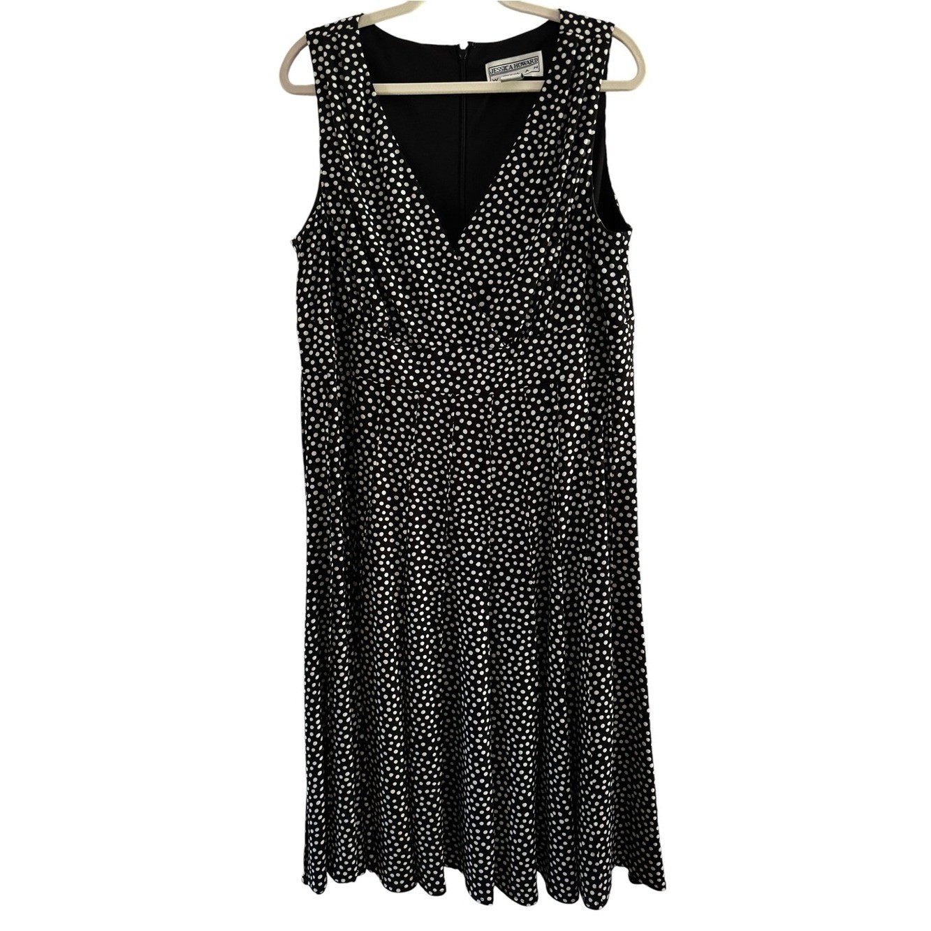 Jessica Howard Polka Dot Midi Dress 16W Black White Fit Flare Vintage Inspired