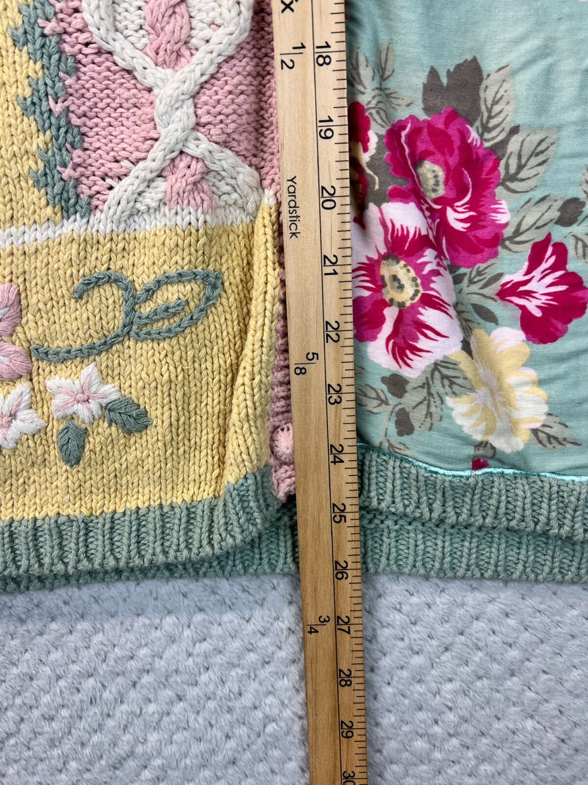 Cervelle Women Patchwork Sweater Cable Knit Large Embroidered Grannycore Vintage