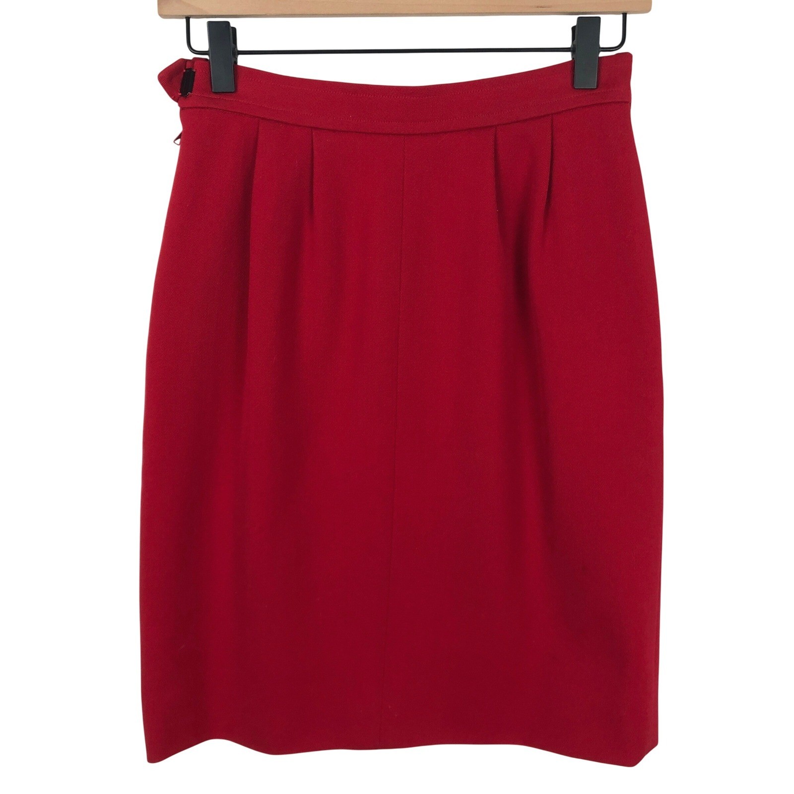 VTG Saint Laurent Rive Gauche Pencil Skirt Sz 38 Red Pockets Side Zip France