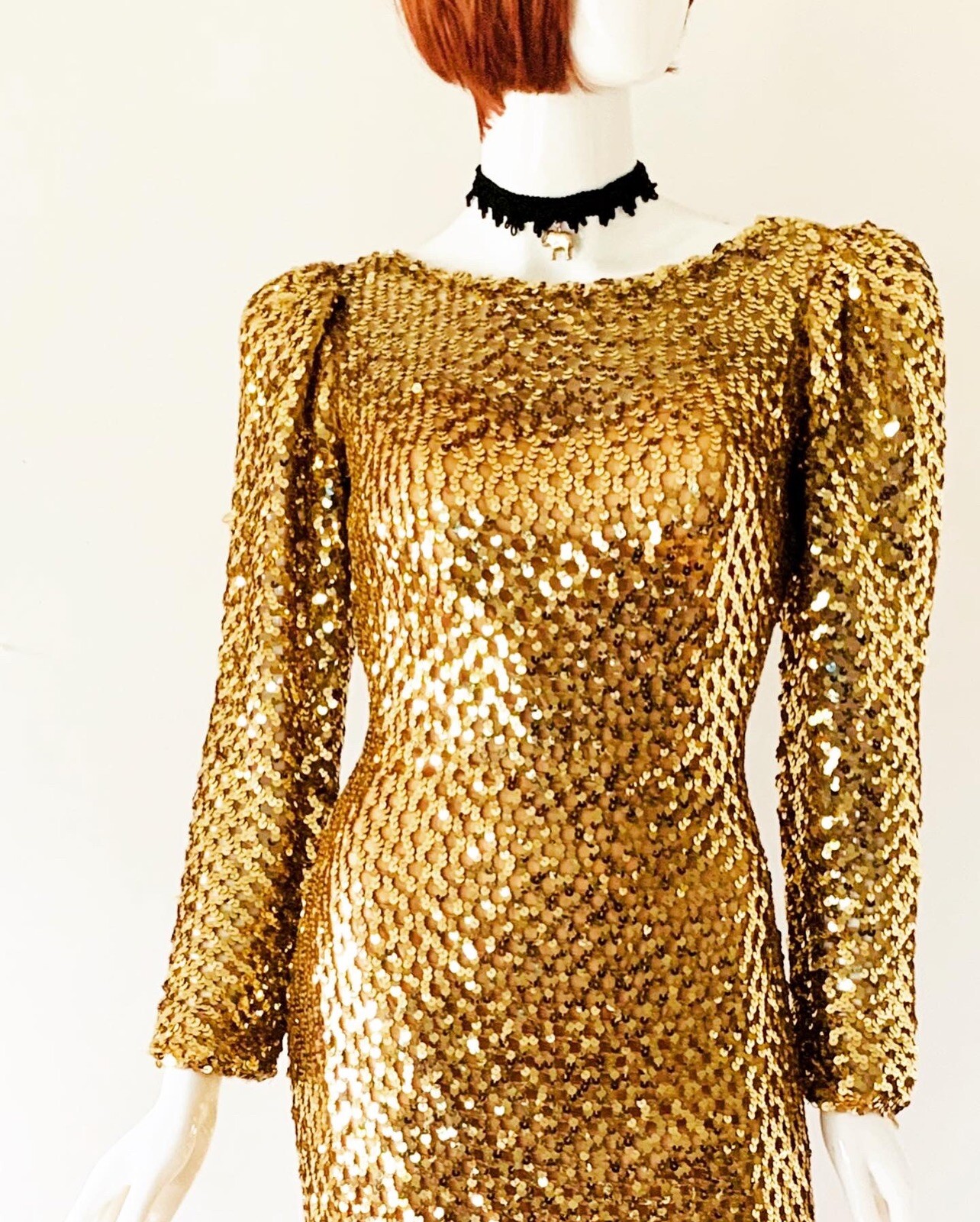 VTG Late 60’s Early 70’s Gold Bombshell Wiggle Full Length VLV Dress Sz S-M