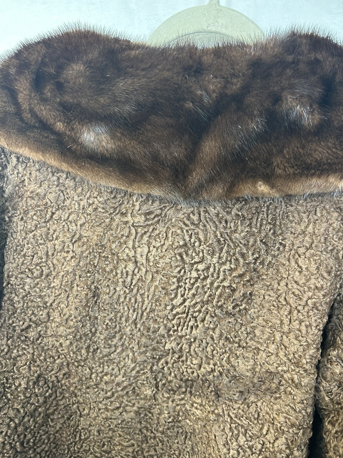 Vintage 1950’s Curly Dark Brown Persian Lamb Wool Coat with Mink Collar