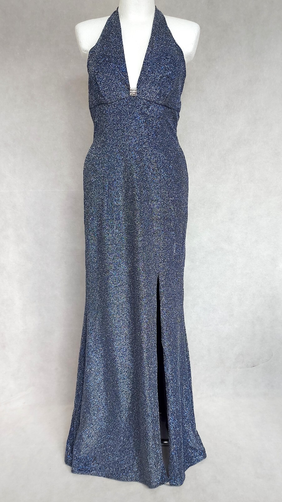 Vintage Sparkling Shimmering Metallic Halter Neck Gown Panoply US Size 13/14