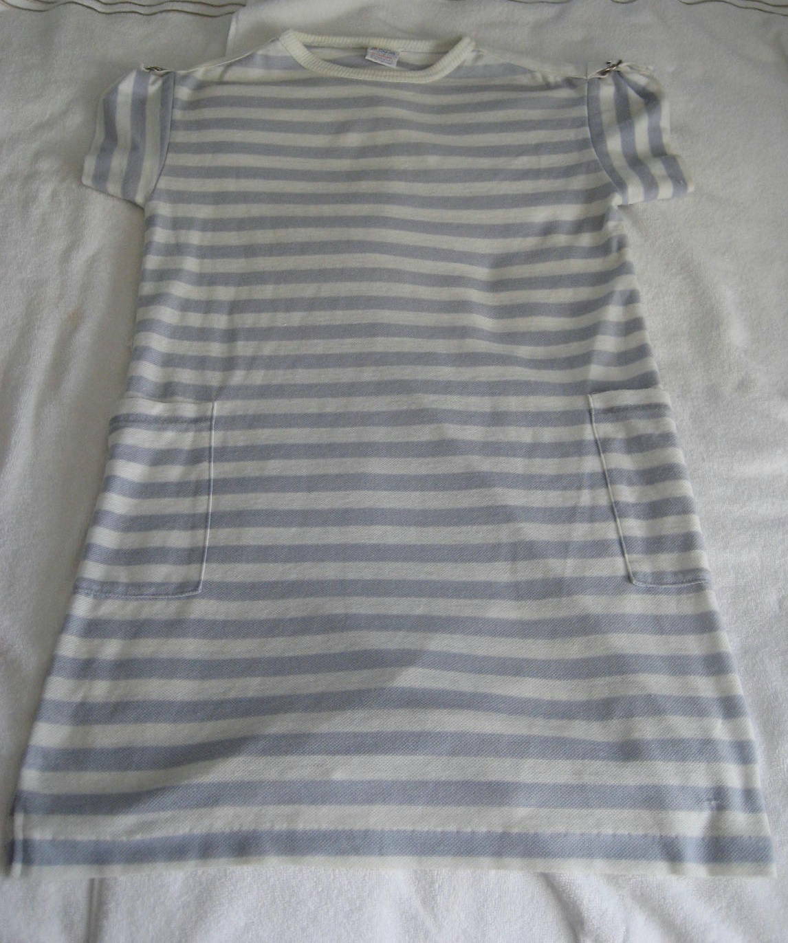 80s Bay Club By Catalina White & Light Gray Blue Stripe Tunic Mini Dress Sz S-M