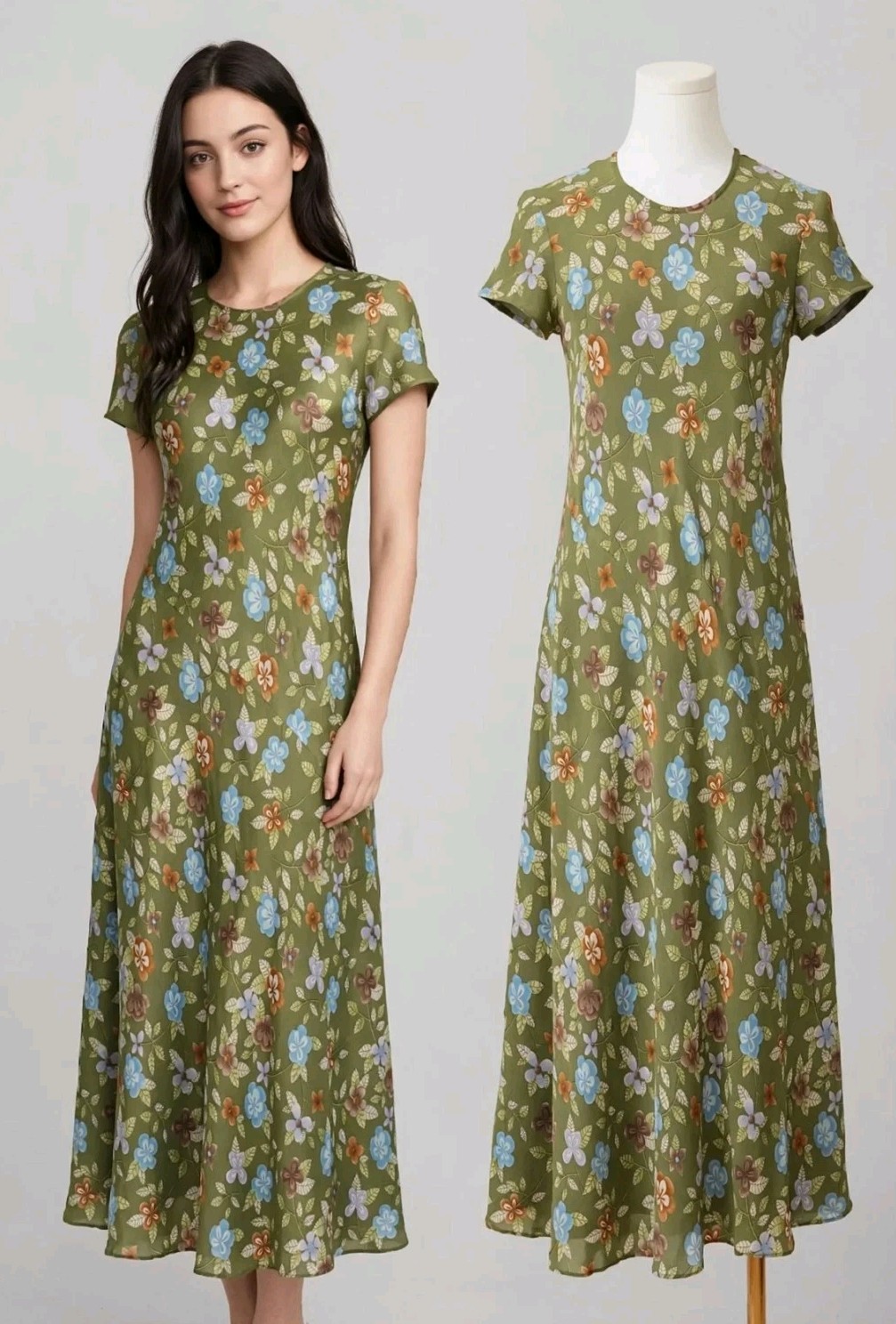 Vintage Tracy M Y2K 100% Silk Georgette Floral Bias Cut Maxi Dress Lined S