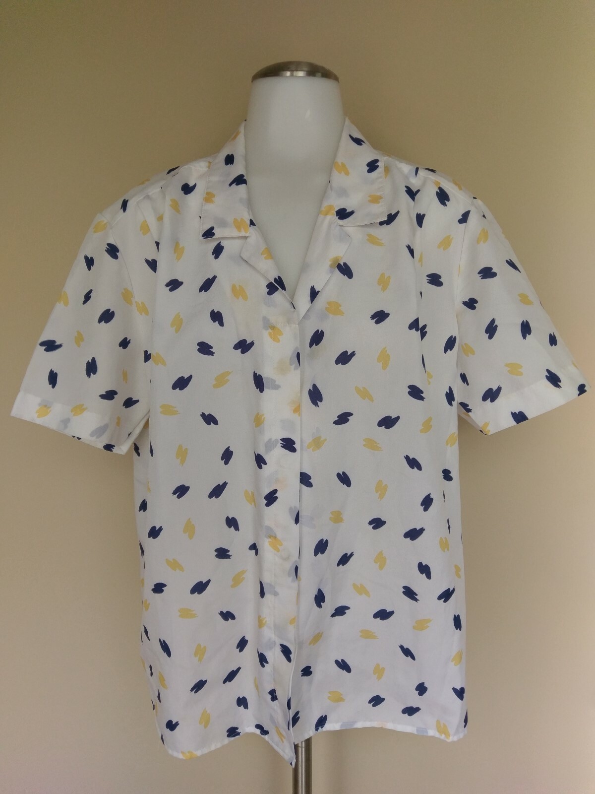 Vintage 80s Cape Cod Match Mates Shirt Navy Blue Yellow Short Sleeve Button Down