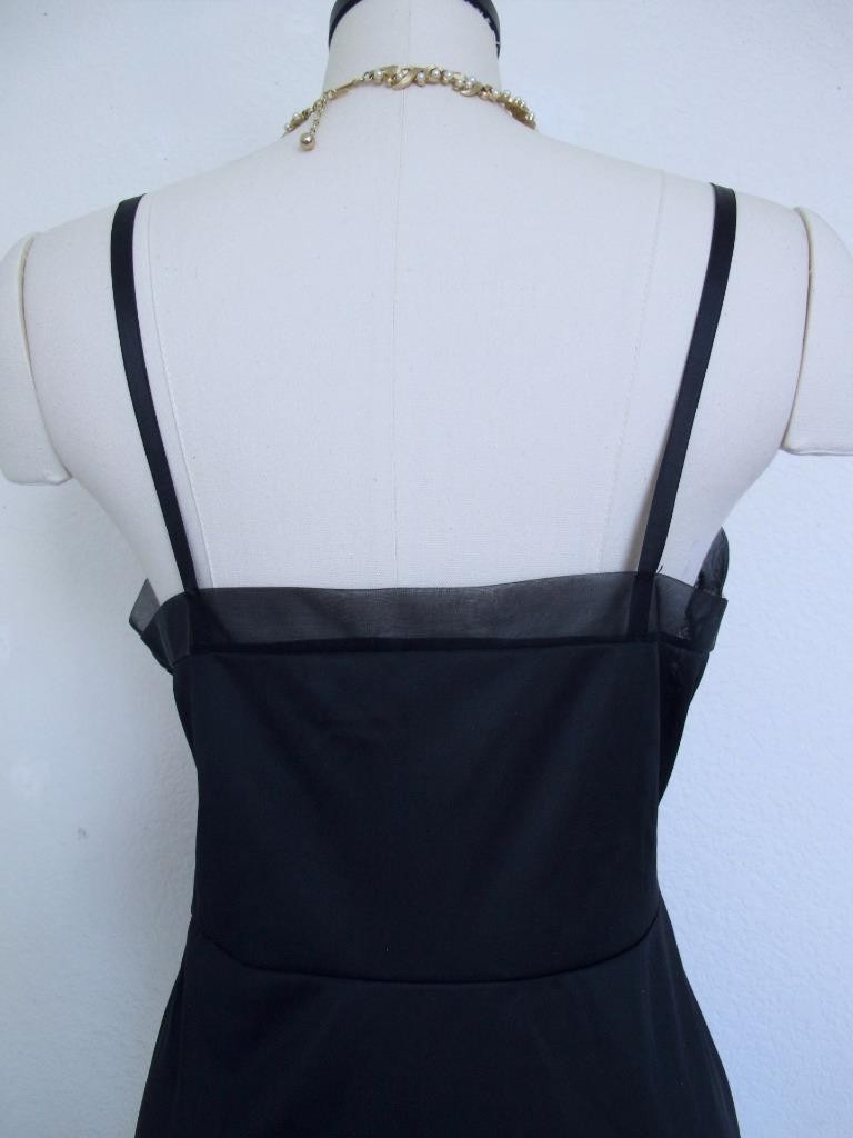 Vintage Youth Form Black Nylon Opaque Full Slip 36 Chiffon Crystal Pleats Ruffle