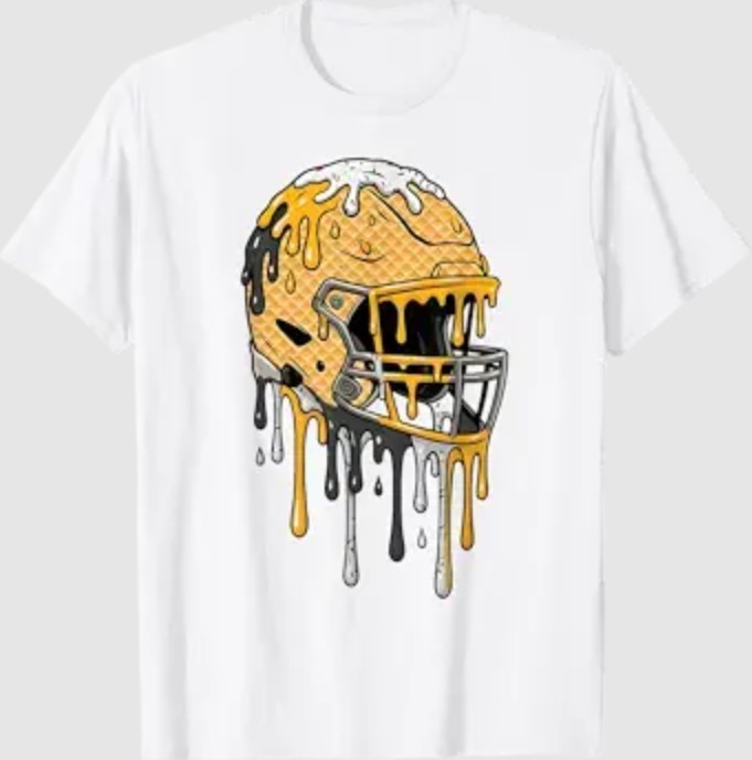Football Helmet Black and Gold Ice Cream Drip T-Shirt