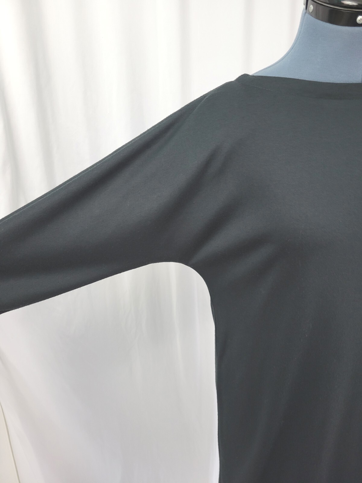 Vtg New Raves Black Knit Back Button Down Shift Dress w Batwing Sleeves Size S?