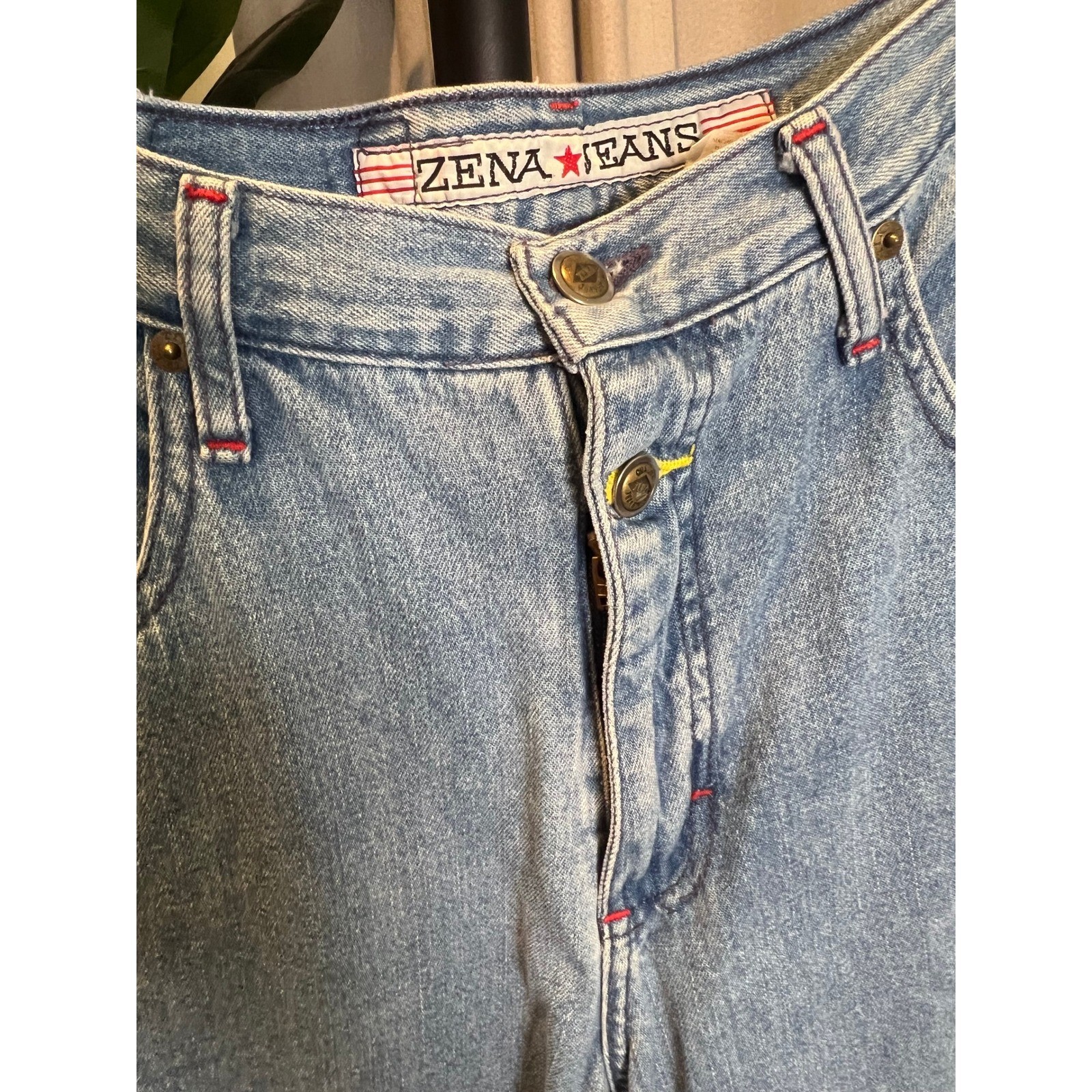 Vintage Zena Jeans High Waisted Acid Wash Carpenter Mom Jeans Light Blue Size 11