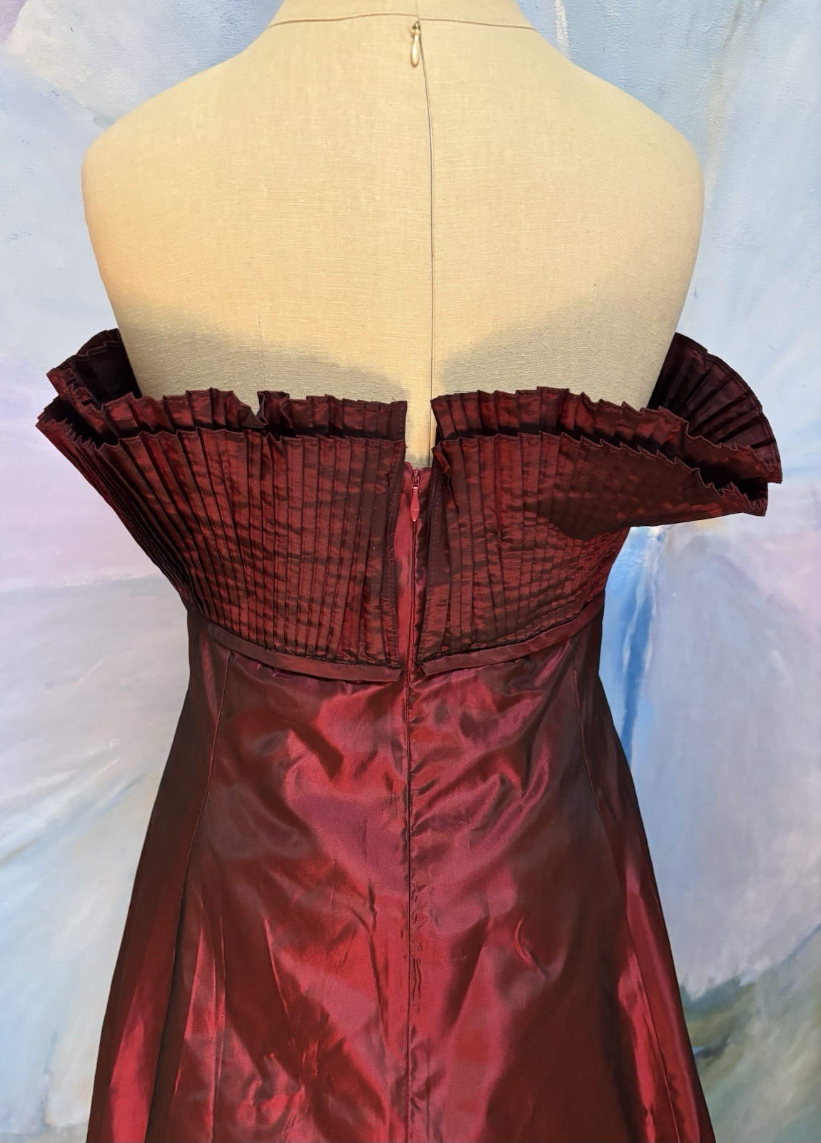 Vtg Victor Costa Boutique Strapless Burgundy Taffeta Red Ball Gown Size 6/M