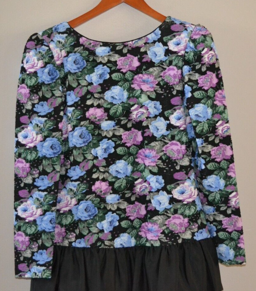 Huey Waltzer for Darcy Vintage floral pucker Ruffle Long sleeve Dress 11/12 USA