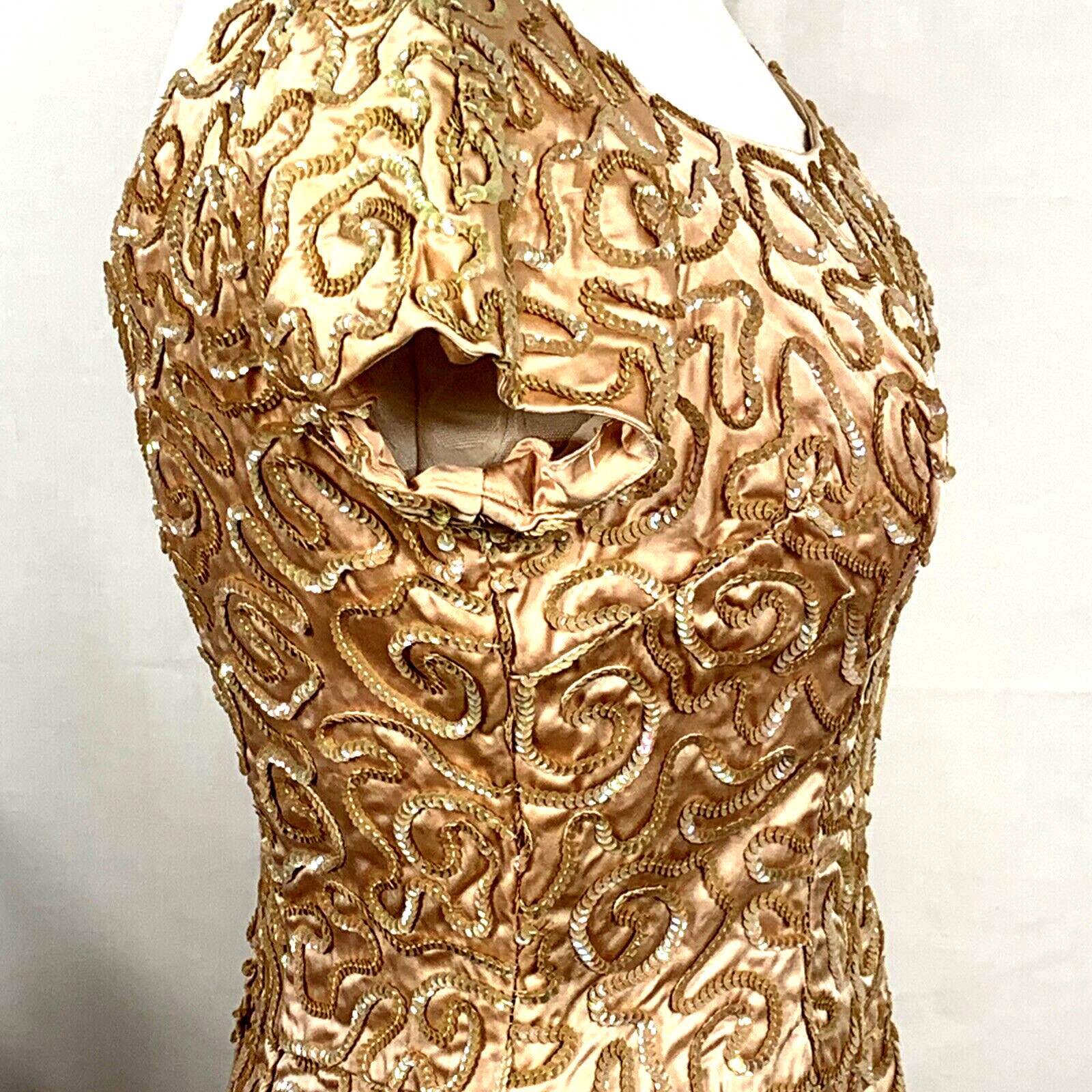 Emma Domb Dress Sz S/M Light Copper Sequin Embellished Midi Party Union Made