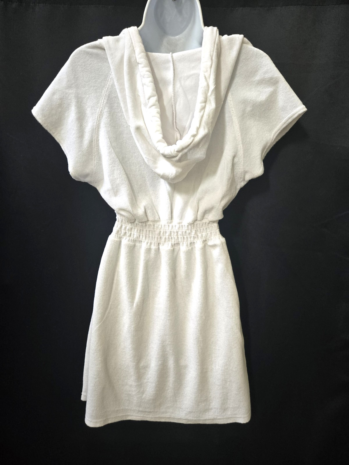 Sporty Sexy Cute Vtg 90s HANA SPORT Deep V-Neck Terrycloth Hoodie Mini Dress L