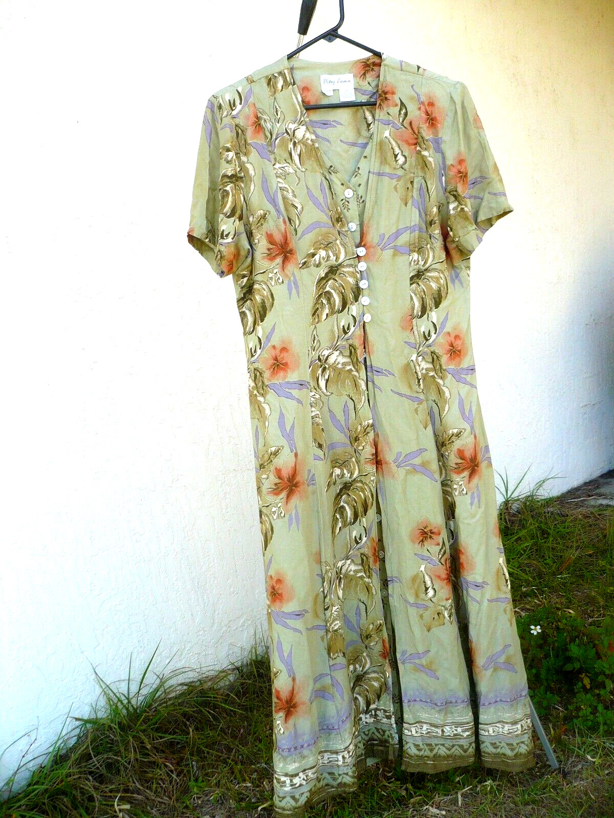 VTG 90S BETSY LAUREN COTTAGECORE FLORAL L DRESS MOSS GREEN BUTTON DOWN RAYON XL