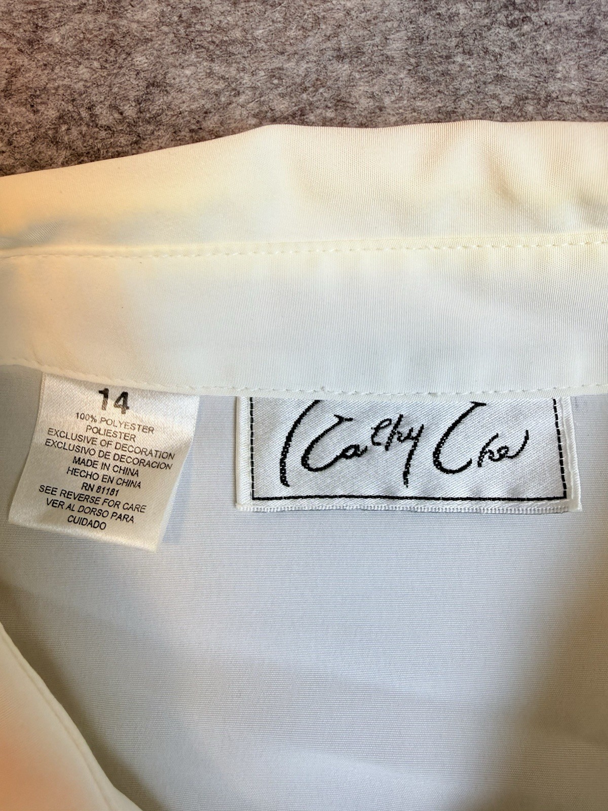 Kathy Che Vintage Ivory Long Sleeve Dressy Blouse~ Lace Pearls Sequins Size 14