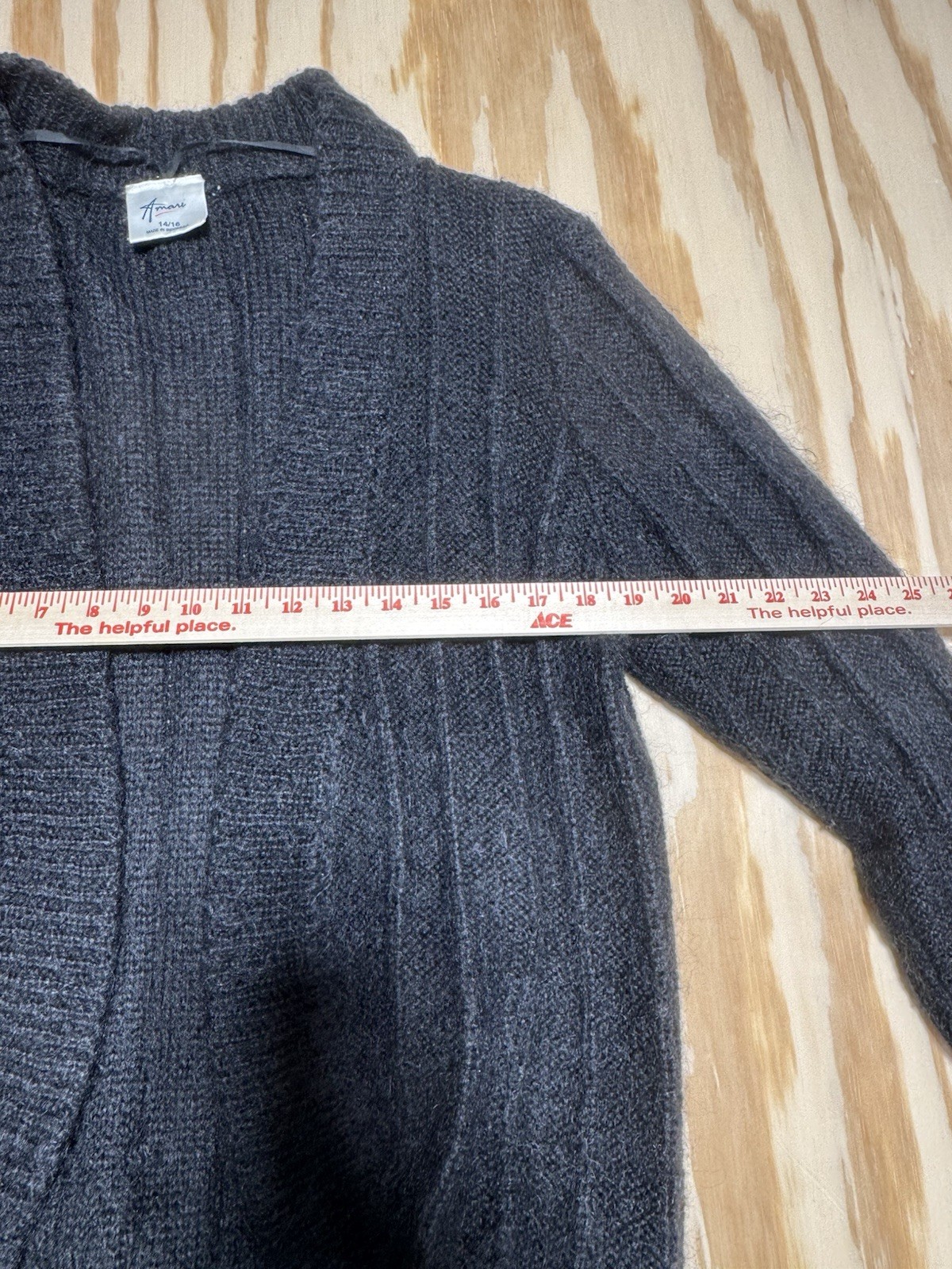 Amari Womens 14/16 Black Mohair Blend Open Front Cardigan Fuzzy Knit Sweater