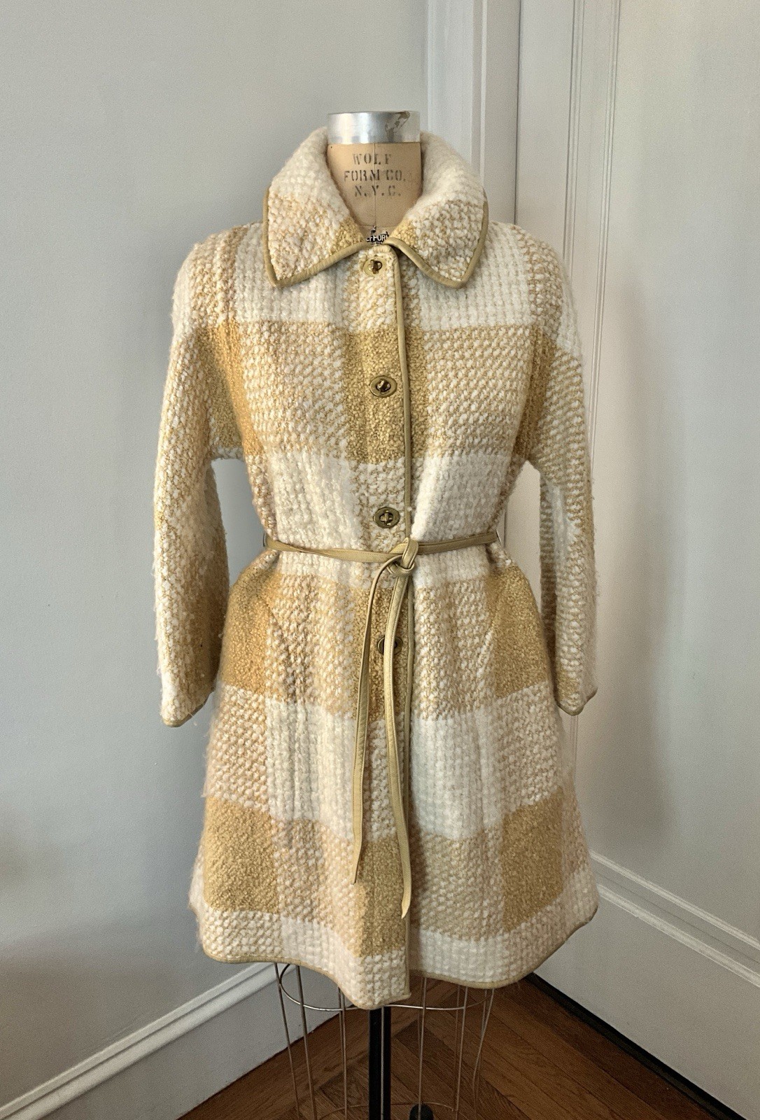 Vintage 1960’s Bonnie Cashin Sills Cafe au Lait Boucle Coat with Shoestring Belt