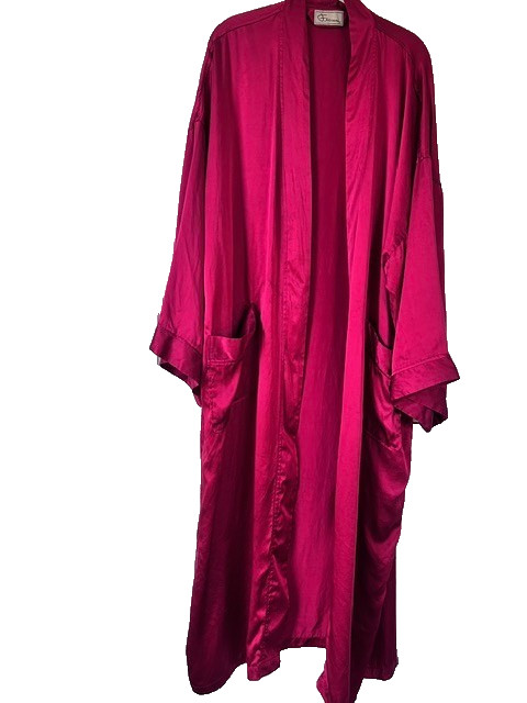 Ferracci Vtg Kimono Robe Red Silk Size 3XT Maxi Full Length Pockets Missing Belt
